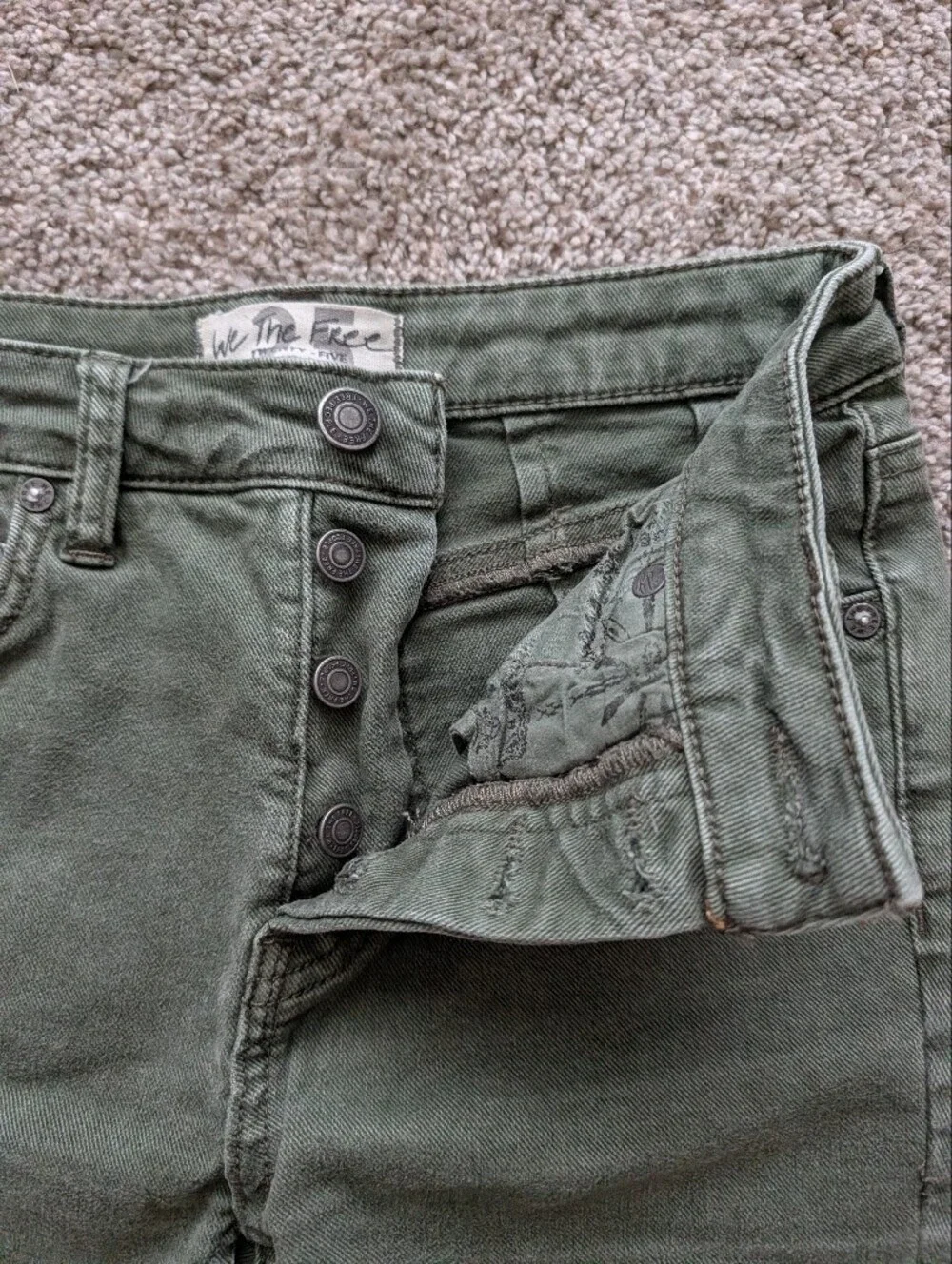 Free People Womens Army Green Avery Raw Hem Denim Bermuda Shorts Size 25